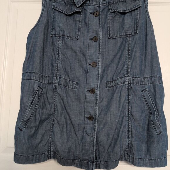 Talbots Chambray Utility Vest Womens Size XL Blue Chore Sleeveless Button Front - Picture 3 of 11